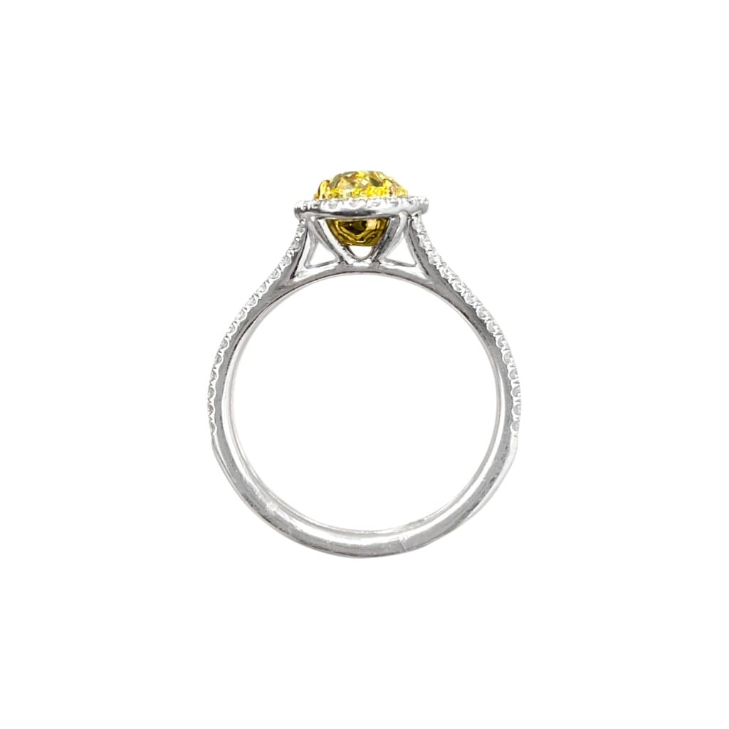 Platinum, Gold, 1.47ct Oval Cut Fancy Intense Yellow Diamond and Diamond Ring