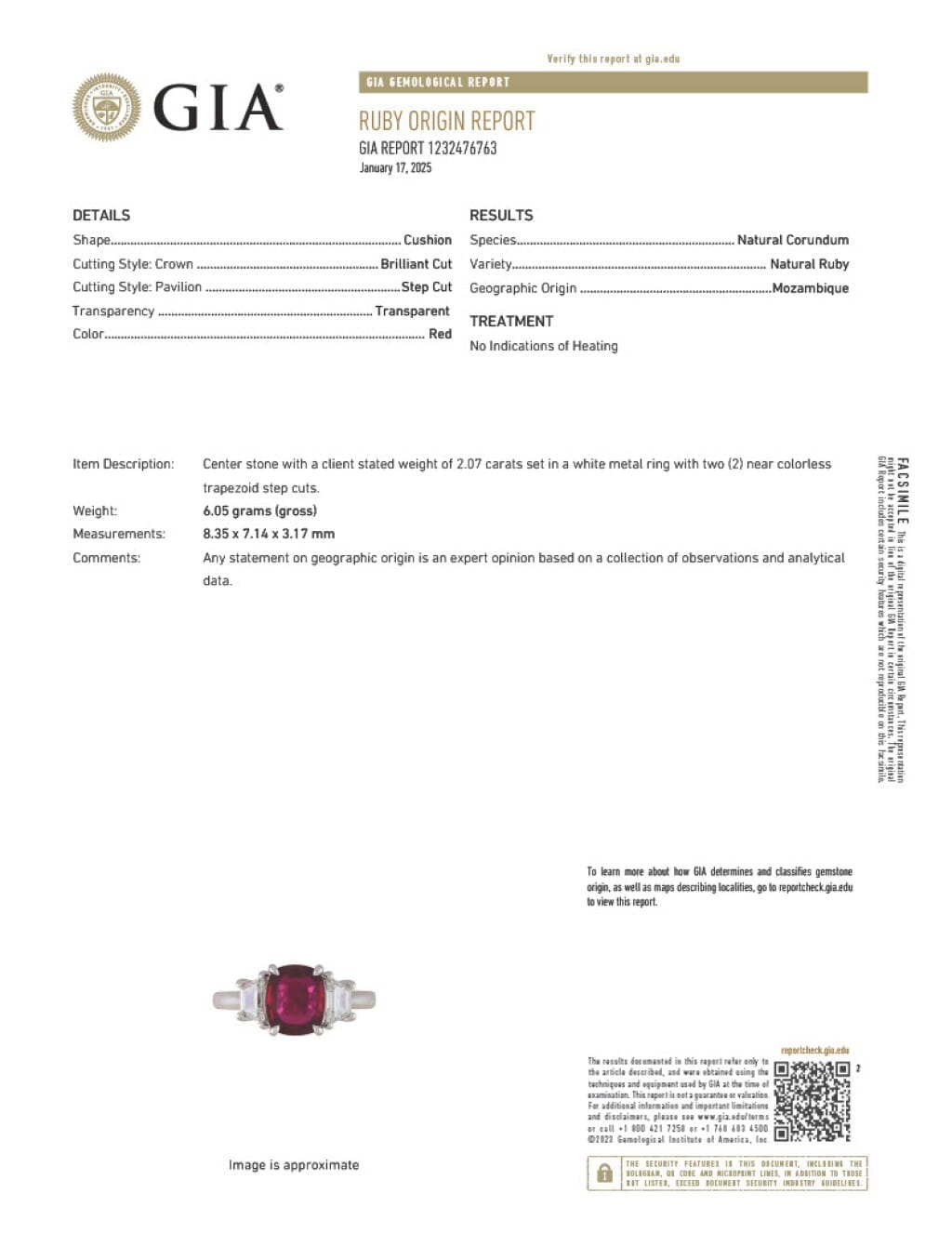 Platinum, 2.07ct Mozambique Ruby and Diamond Ring