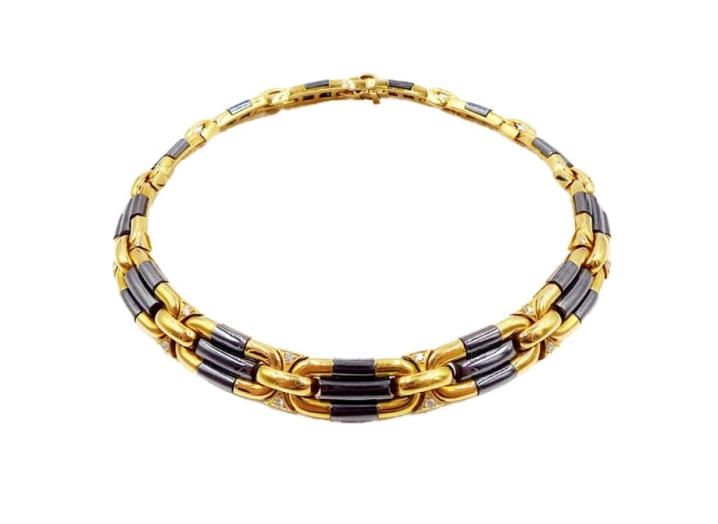 Gold, Hematite and Diamond Collar Necklace