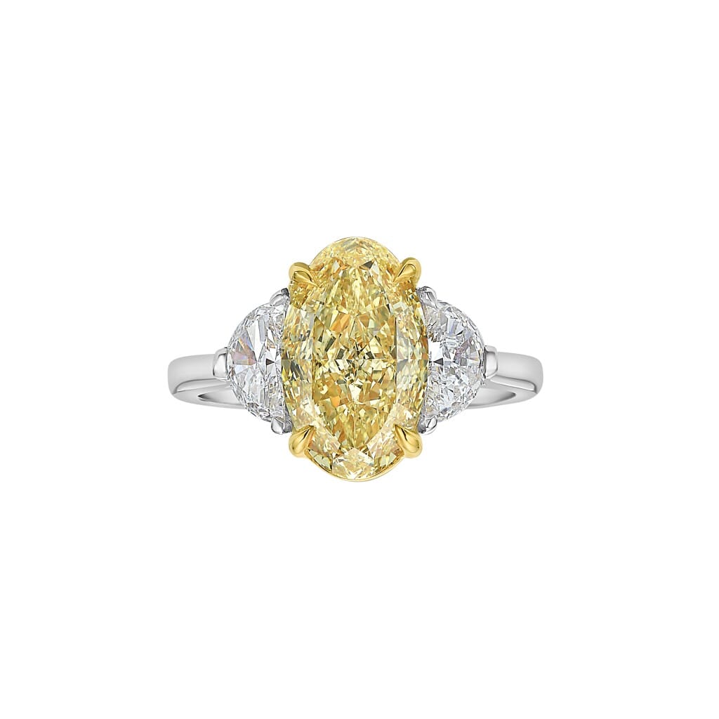 Platinum, Gold, 3.01ct Oval Cut Fancy Intense Yellow Diamond and Diamond Ring