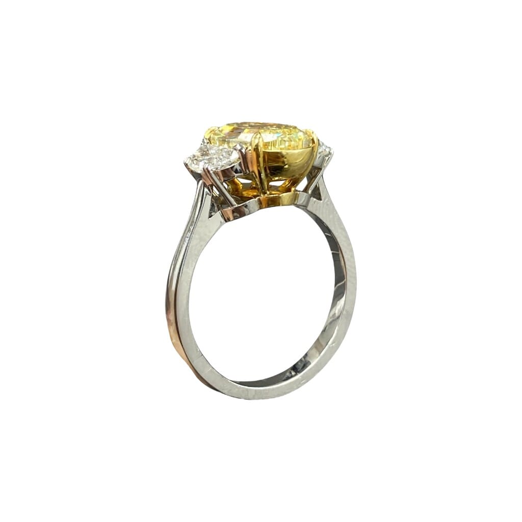 Platinum, Gold, 3.01ct Oval Cut Fancy Intense Yellow Diamond and Diamond Ring