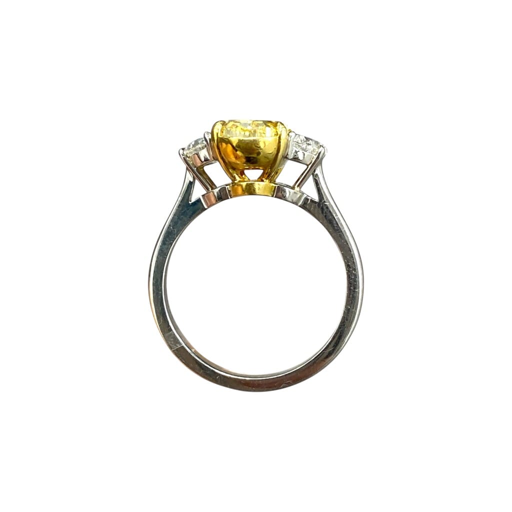 Platinum, Gold, 3.01ct Oval Cut Fancy Intense Yellow Diamond and Diamond Ring