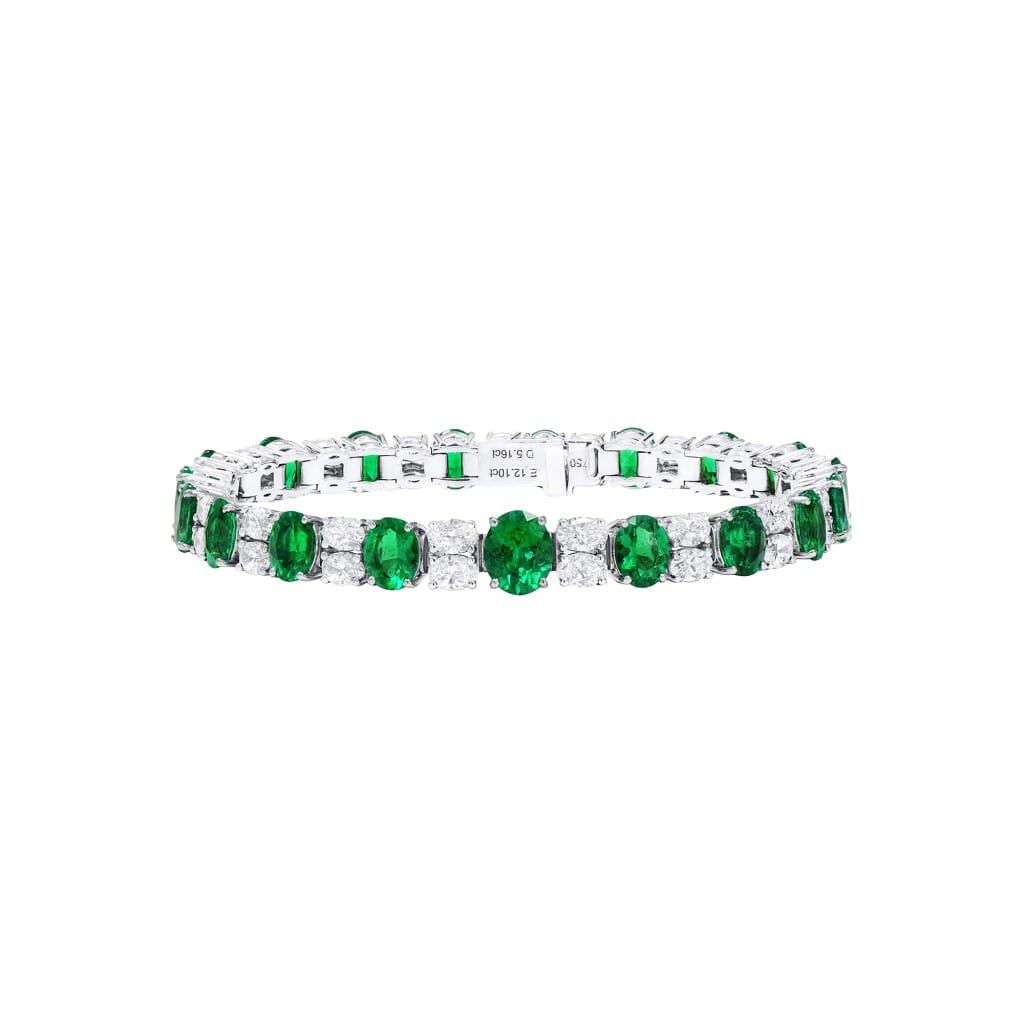 White Gold, 12.10ctw Colombian Emerald and Diamond Bracelet