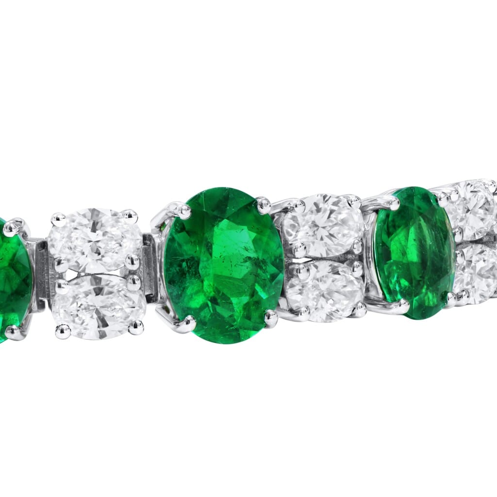 White Gold, 12.10ctw Colombian Emerald and Diamond Bracelet