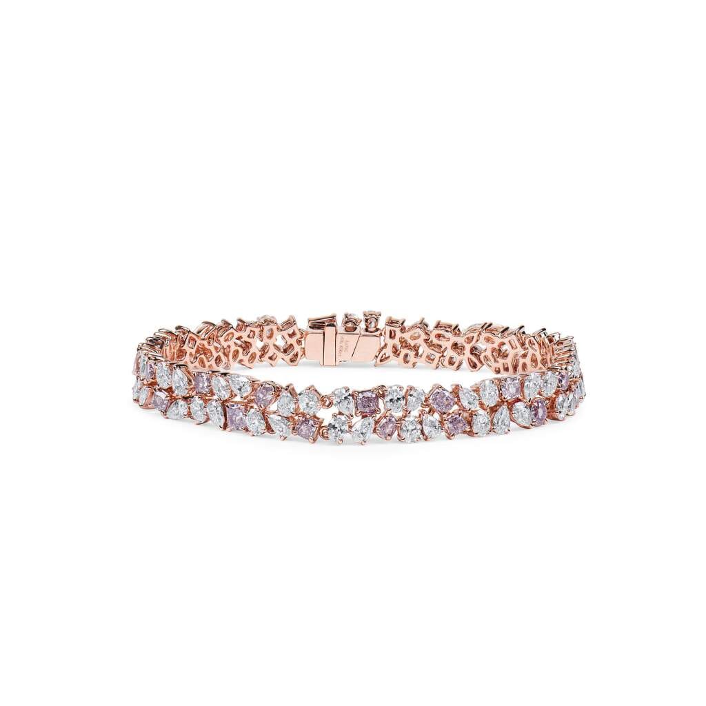 Rose Gold, Fancy Cut Pink Diamond and Diamond Two Row Bracelet