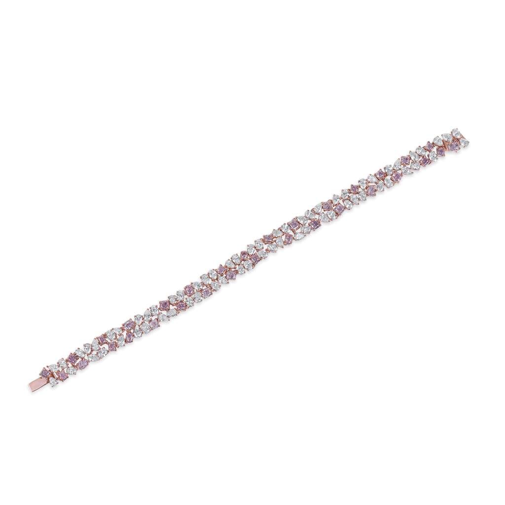 Rose Gold, Fancy Cut Pink Diamond and Diamond Two Row Bracelet