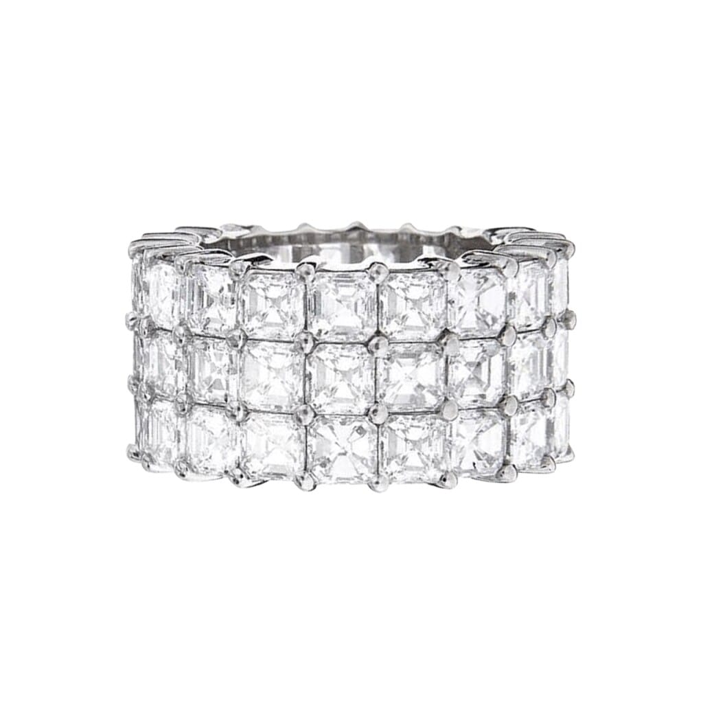 Platinum and 14.00ctw Asscher Cut Diamond Three Row Eternity Band