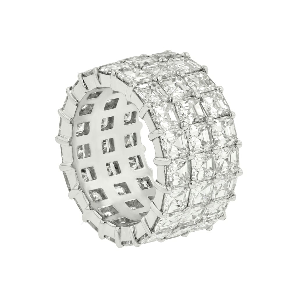 Platinum and 14.00ctw Asscher Cut Diamond Three Row Eternity Band
