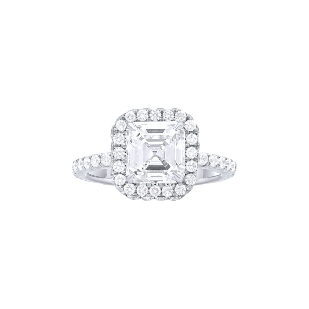 Platinum, 2.01ct Asscher Cut Diamond and Diamond Engagement Ring