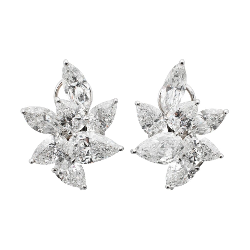 Platinum and 16.79ctw Diamond Cluster Earclips