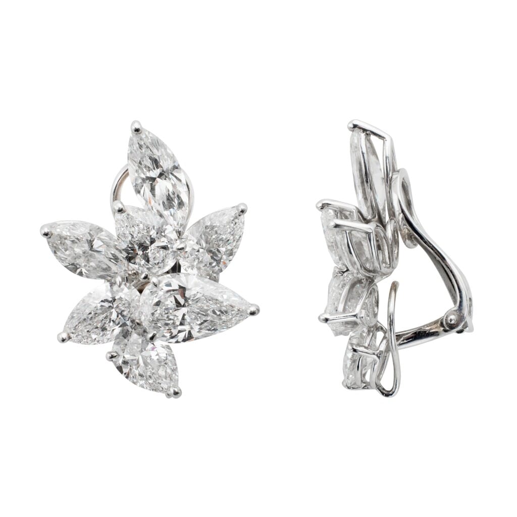 Platinum and 16.79ctw Diamond Cluster Earclips