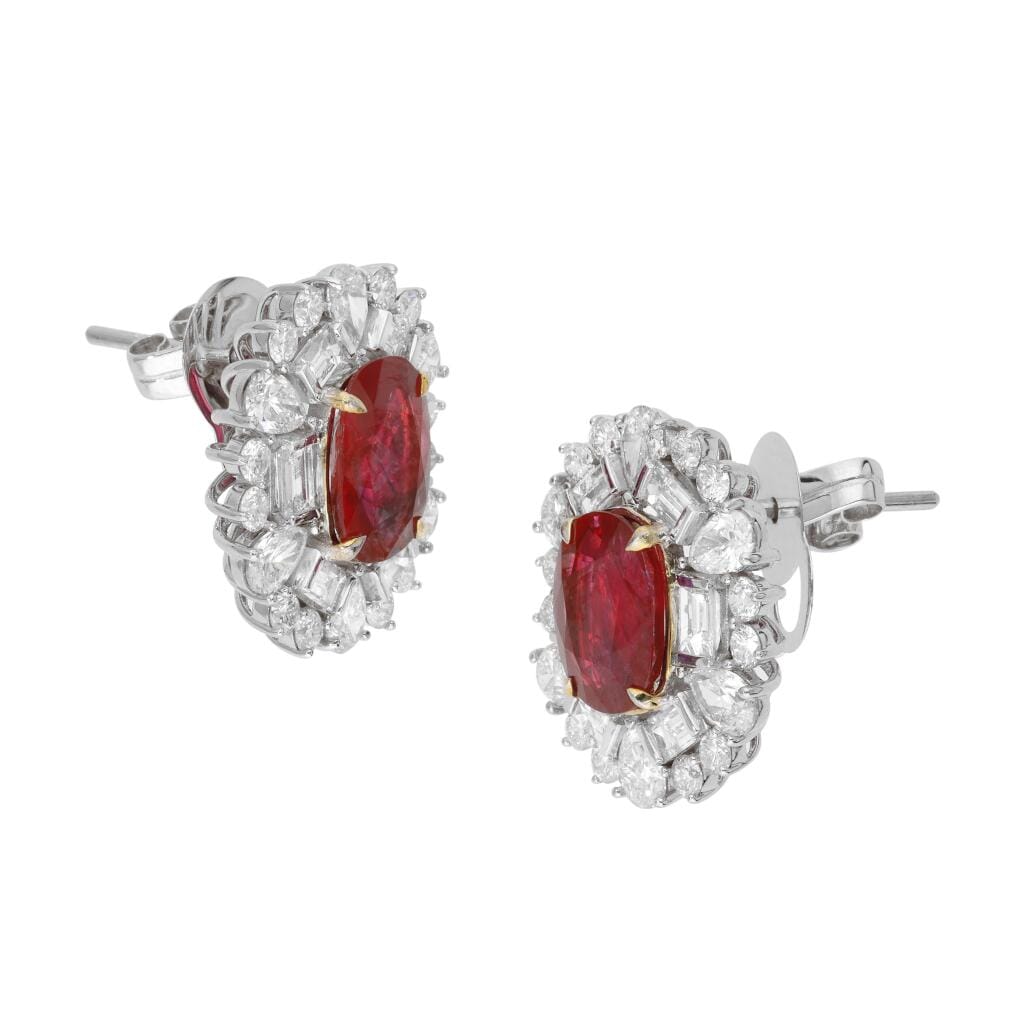 White Gold, 5.02ctw Burmese Ruby and Diamond Earrings