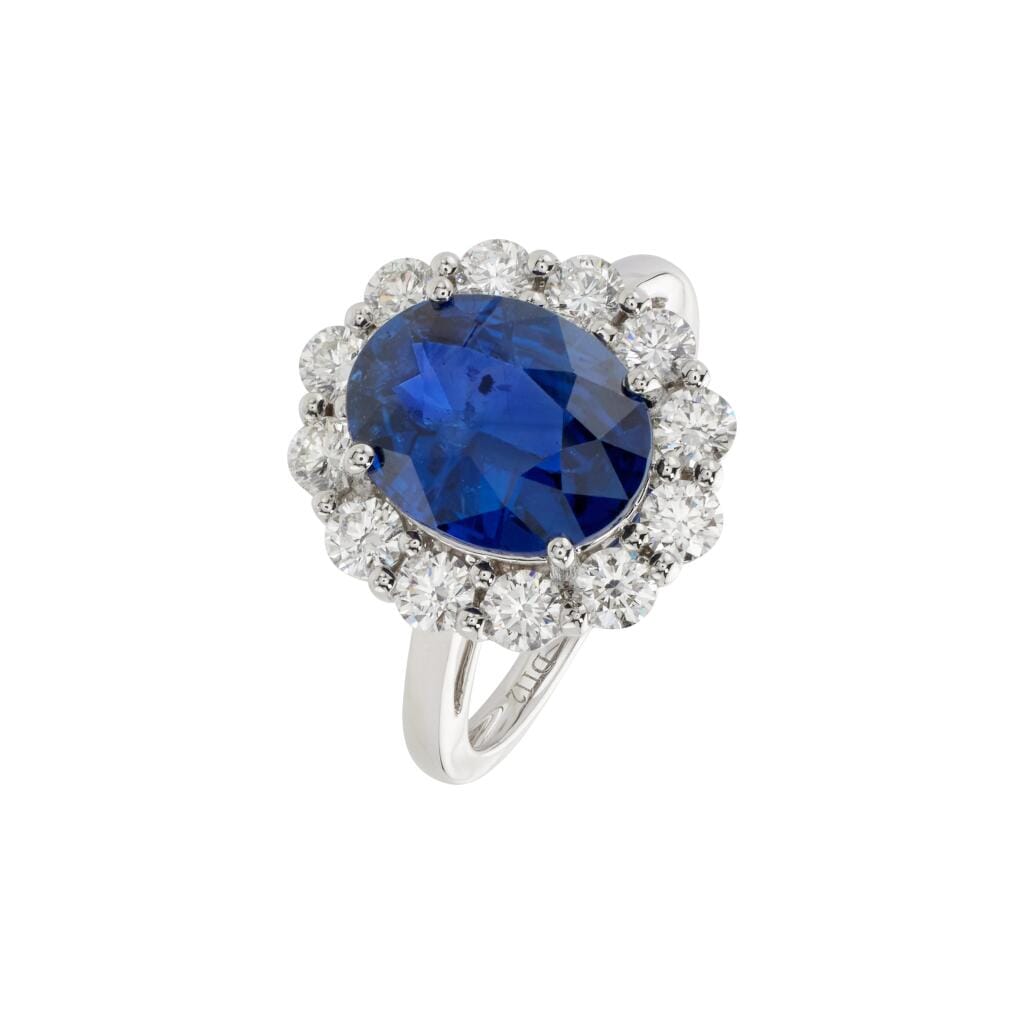 White Gold, 4.06ct Ceylon Sapphire and Diamond Ring