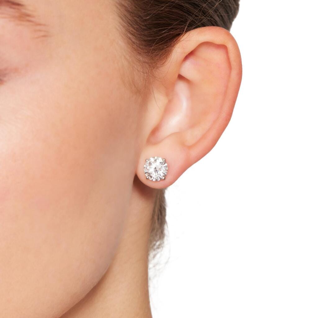 Platinum and 4.10ctw Round Brilliant Cut Diamond Stud Earrings