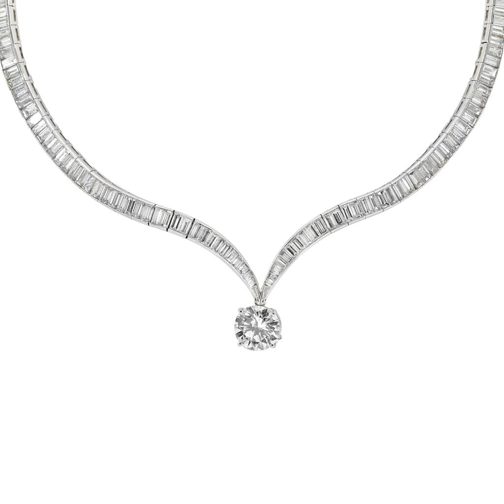 Platinum, 3.41ct Round Brilliant Cut Diamond Convertible Drop and Diamond Necklace