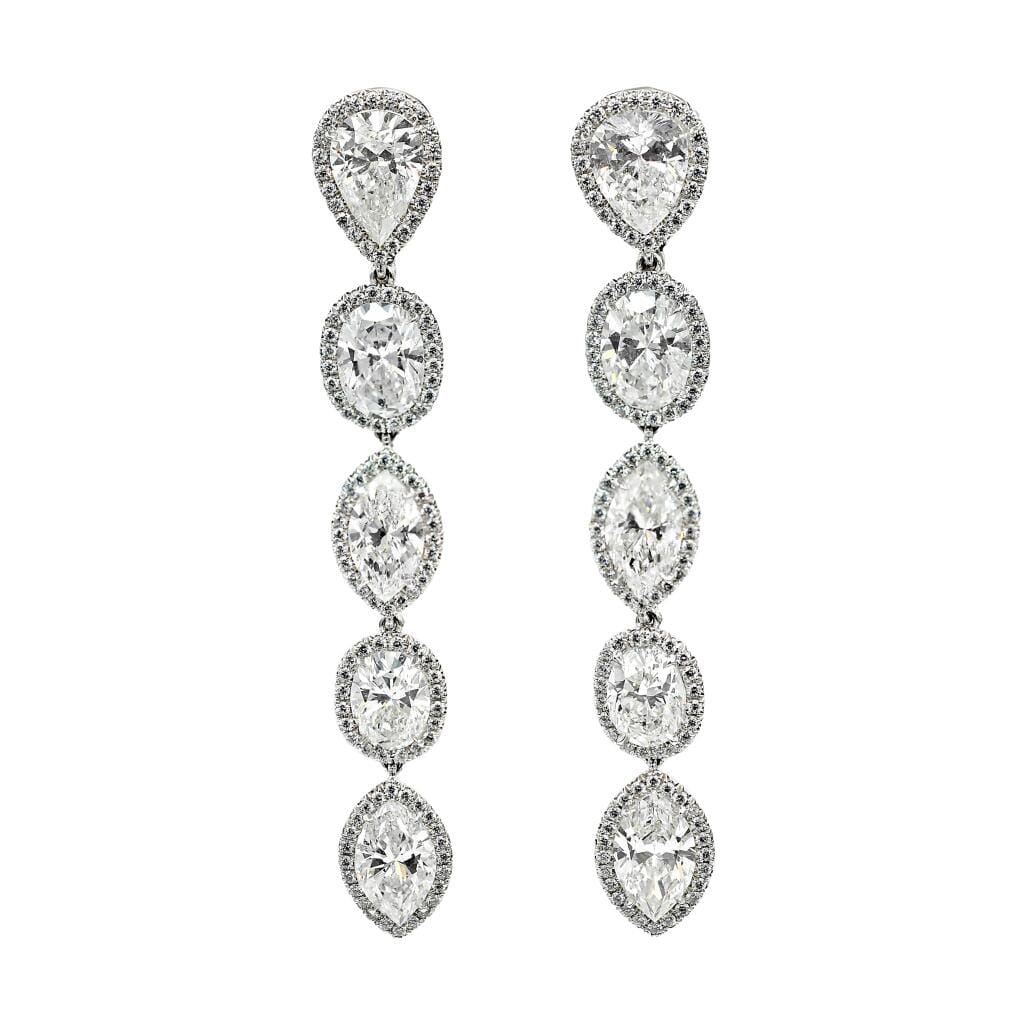 Platinum and 10.74ctw Fancy Cut Diamond Drop Earrings