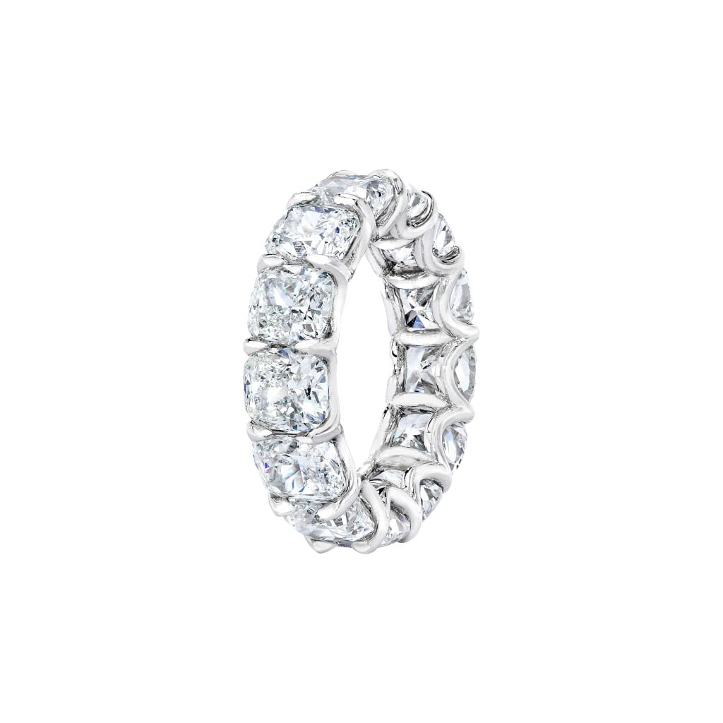 Platinum and 11.90ctw Cushion Cut Diamond Eternity Band Ring