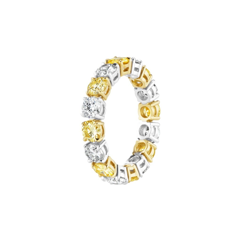Platinum, Gold, 1.65ctw Round Brilliant Cut Yellow Diamond and 1.80ctw Round Brilliant Cut Diamond Eternity Band Ring