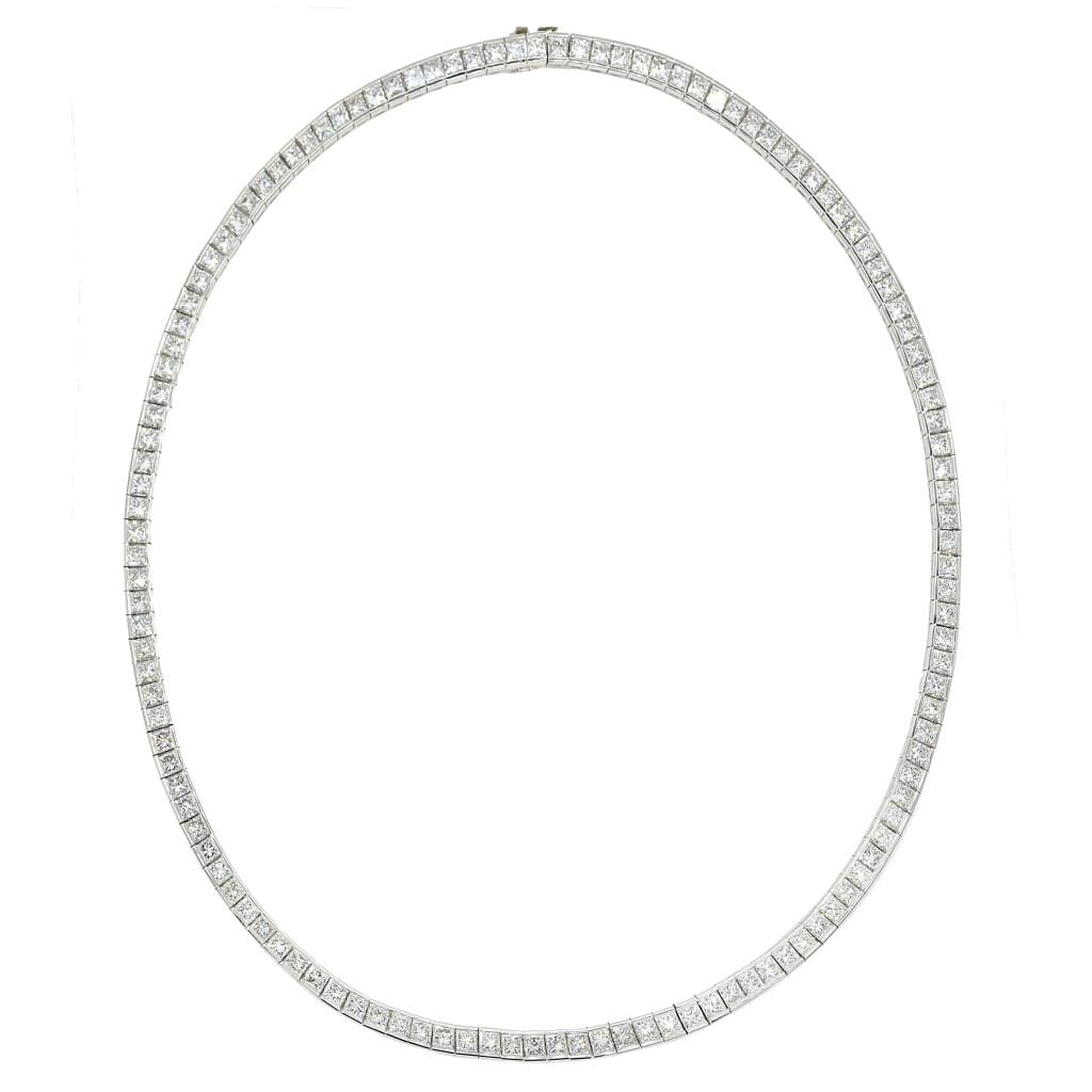 Platinum and 18.95ctw Princess Cut Diamond Tennis Necklace