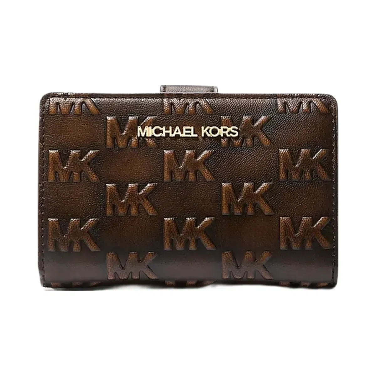 Michael Kors Jet Set Travel Medium Logo Embossed Burnished Wallet Chocolate