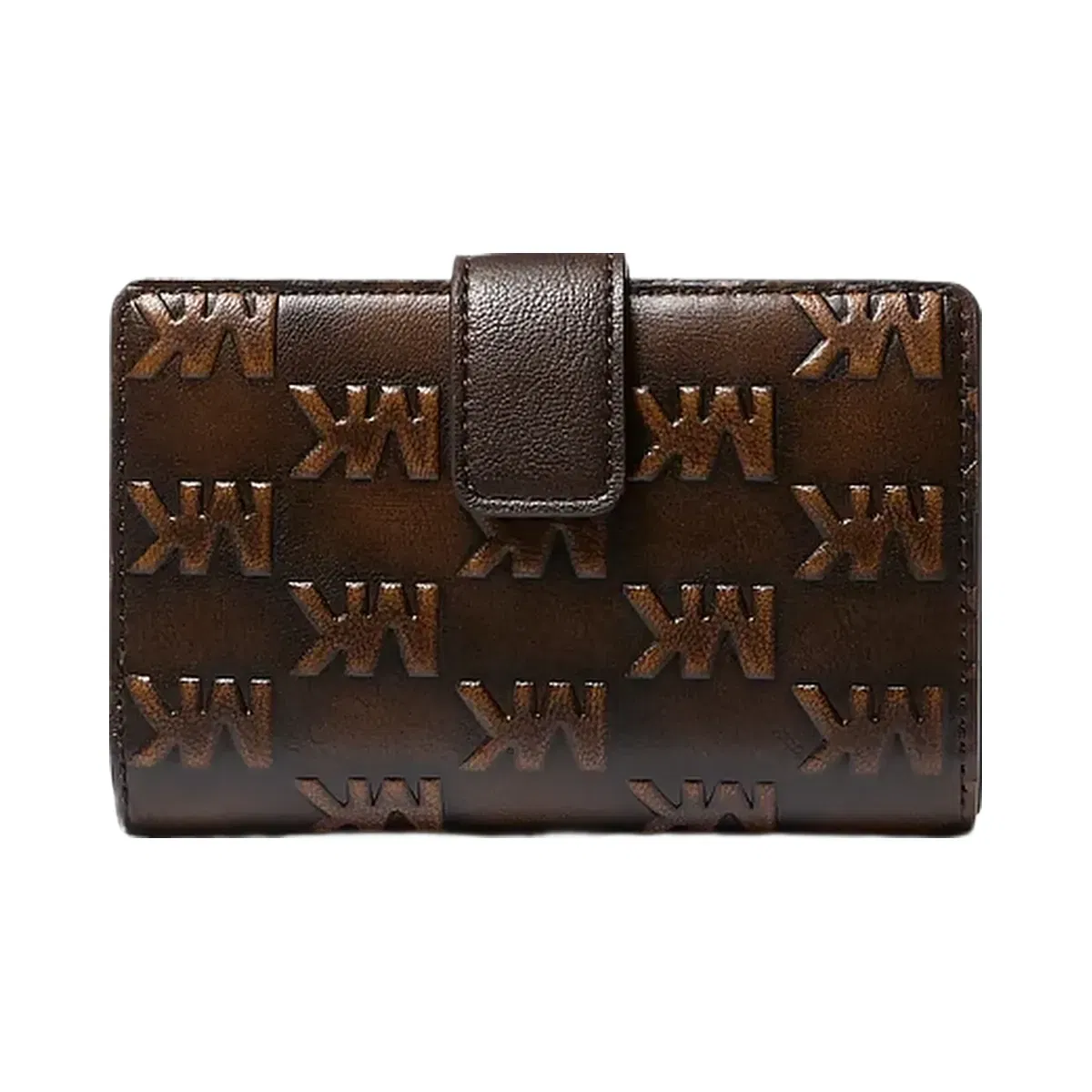 Michael Kors Jet Set Travel Medium Logo Embossed Burnished Wallet Chocolate