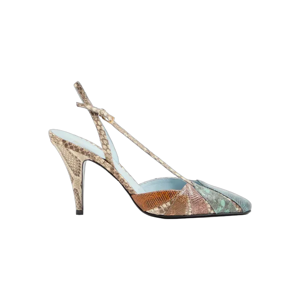 Valentino Foliefoliage Slingback Pump In Python 90mm Cream