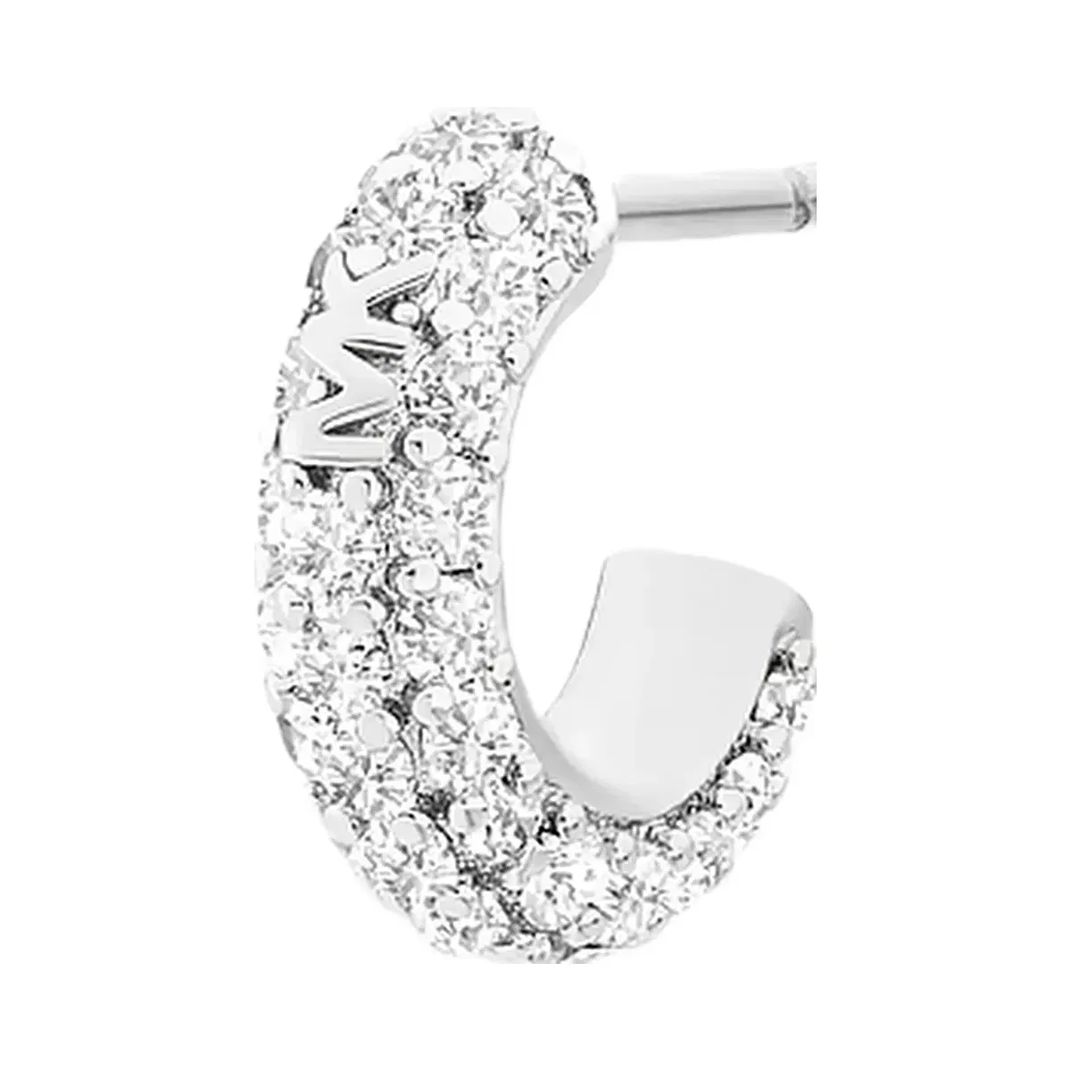 Michael Kors Pavé Heart and Logo Necklace and Hoop Earrings Jewelry Gift Set Silver