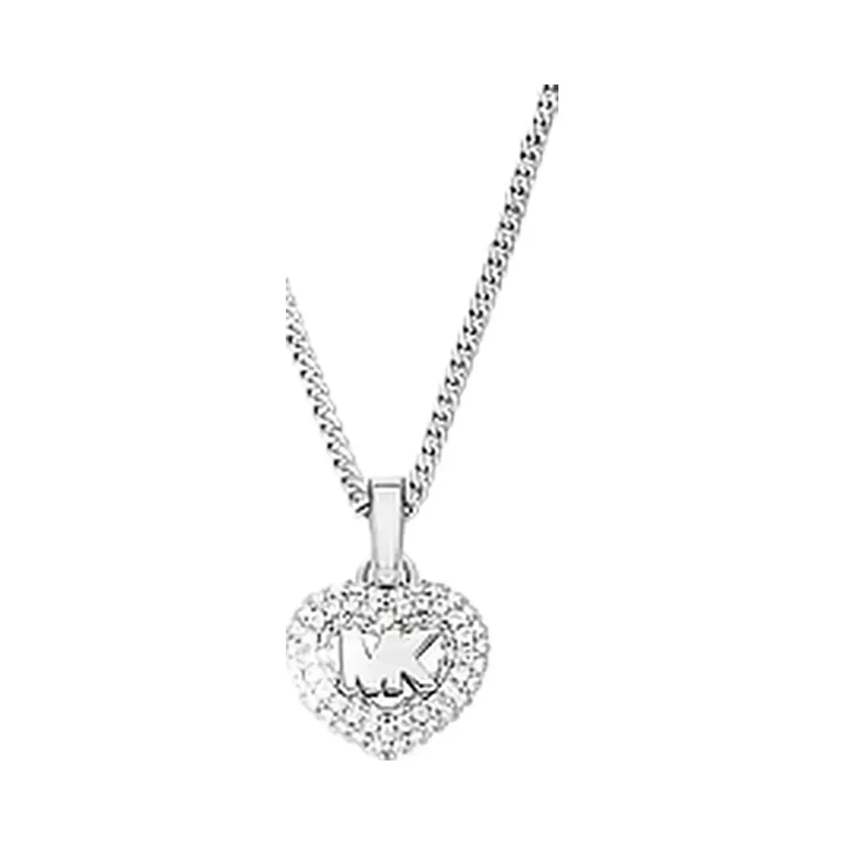 Michael Kors Pavé Heart and Logo Necklace and Hoop Earrings Jewelry Gift Set Silver