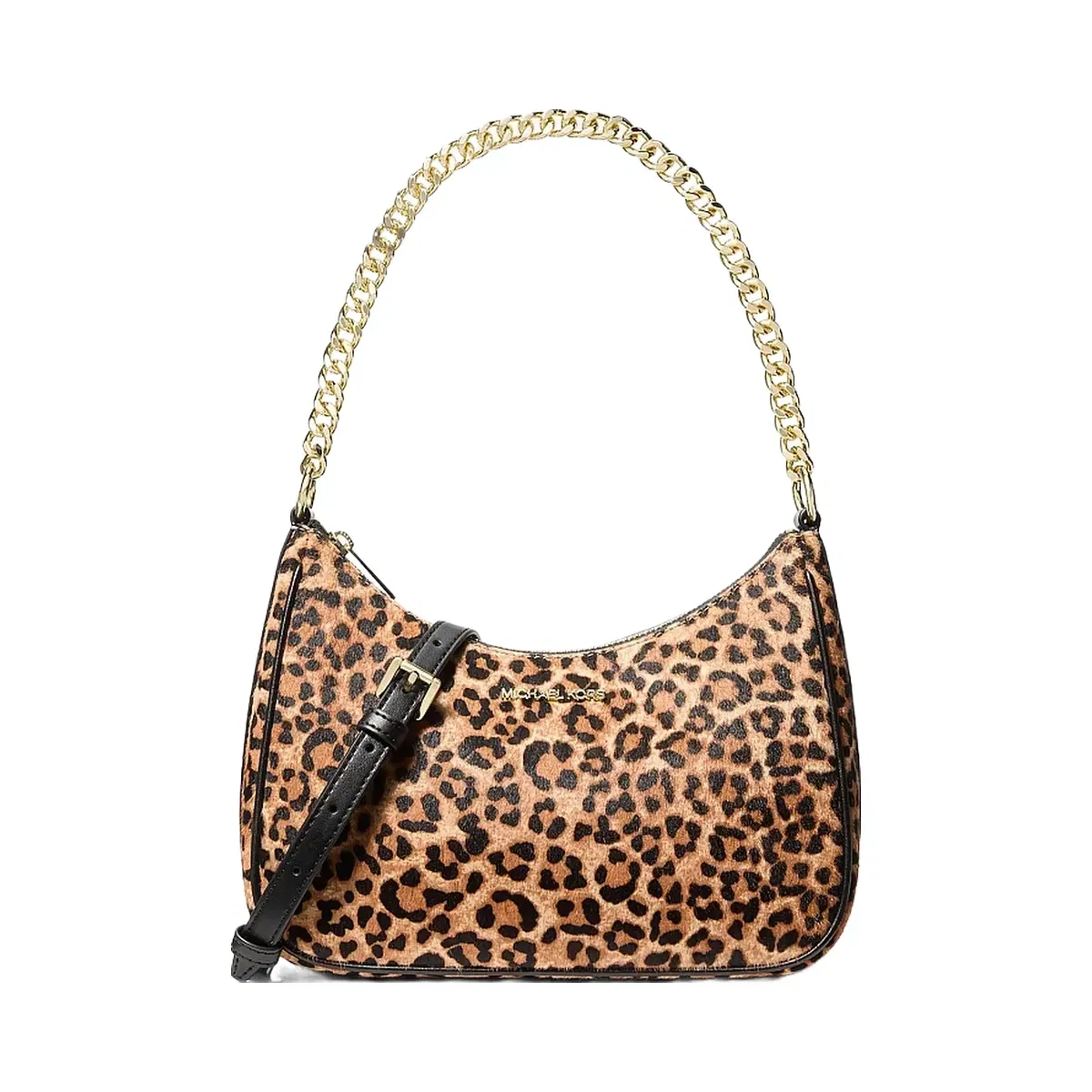 Michael Kors Jet Set Travel Large Leopard Print Calf Hair Convertible Pochette Camel Mlt