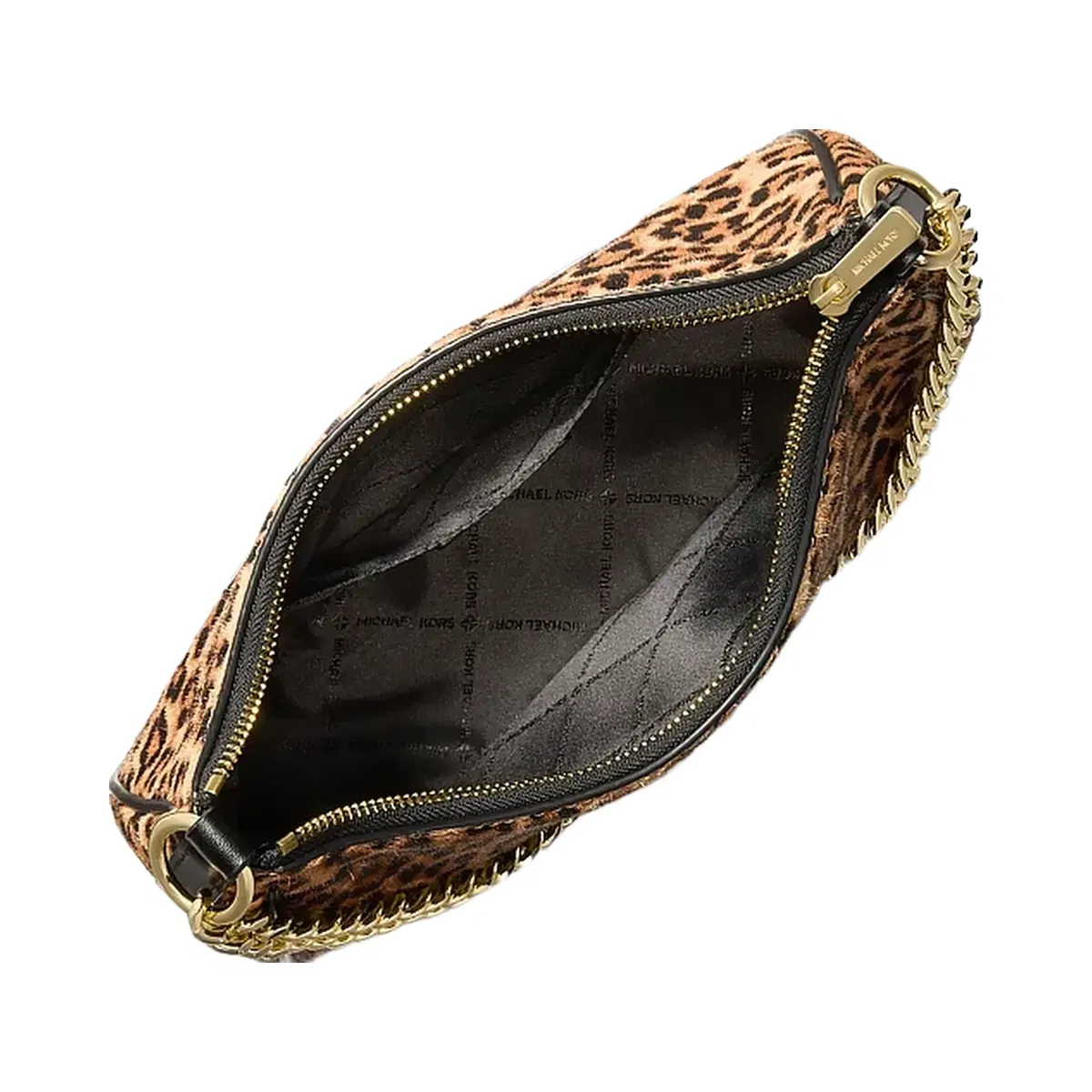 Michael Kors Jet Set Travel Large Leopard Print Calf Hair Convertible Pochette Camel Mlt