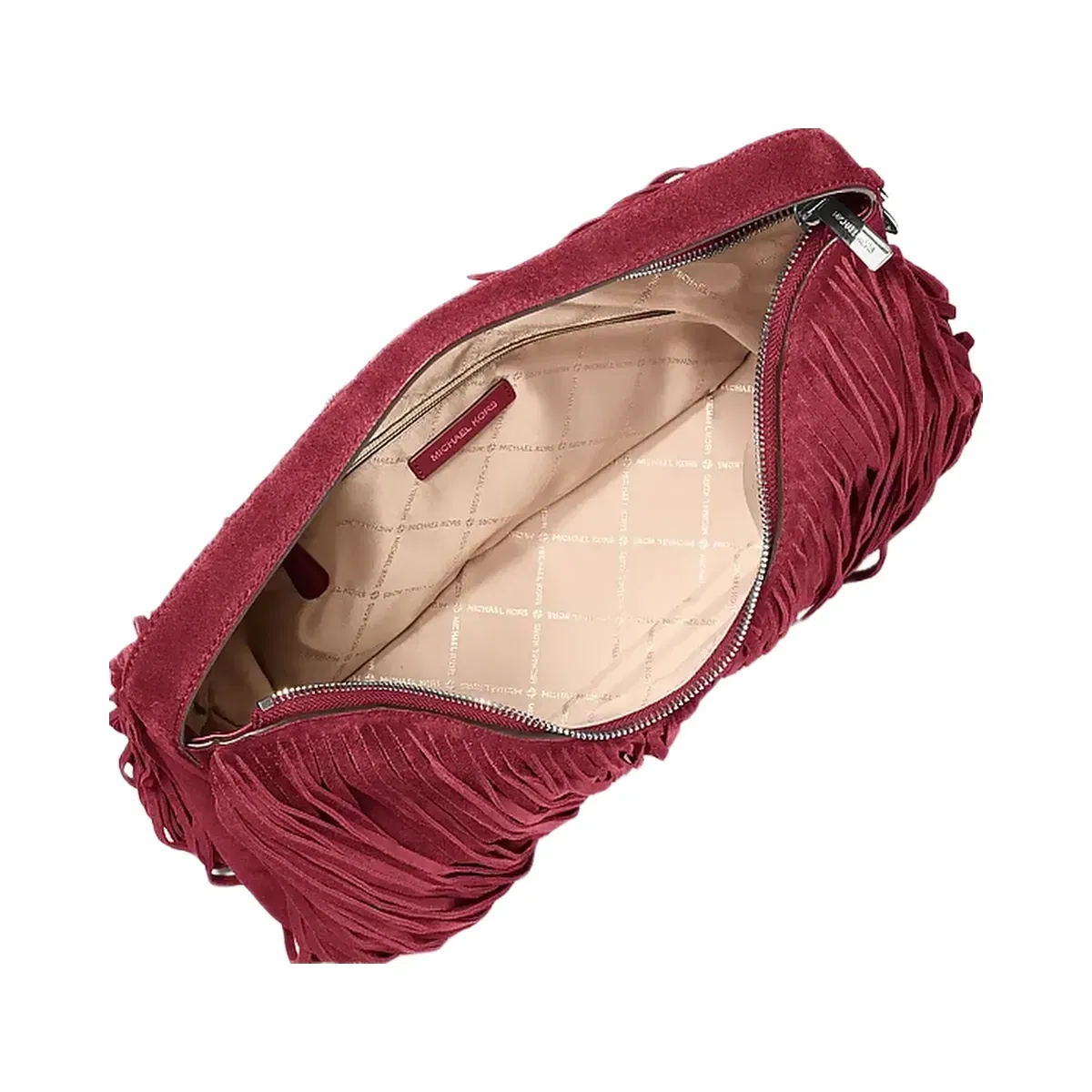Michael Kors Nayla Medium Fringed Hobo Shoulder Bag Maroon