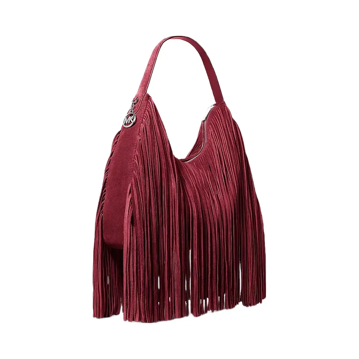 Michael Kors Nayla Medium Fringed Hobo Shoulder Bag Maroon