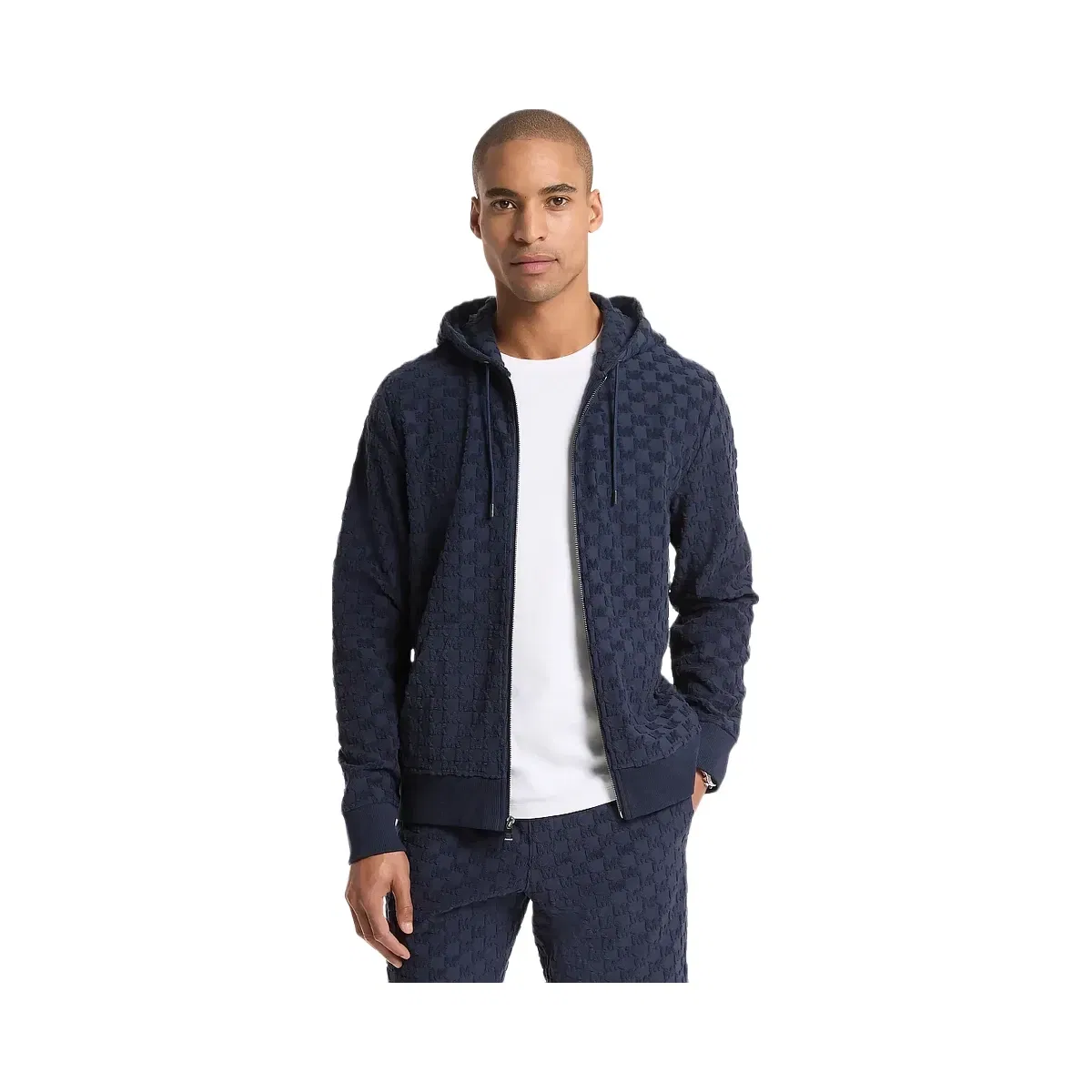 Michael Kors Logo Jacquard Terry Zip-Up Hoodie Midnight