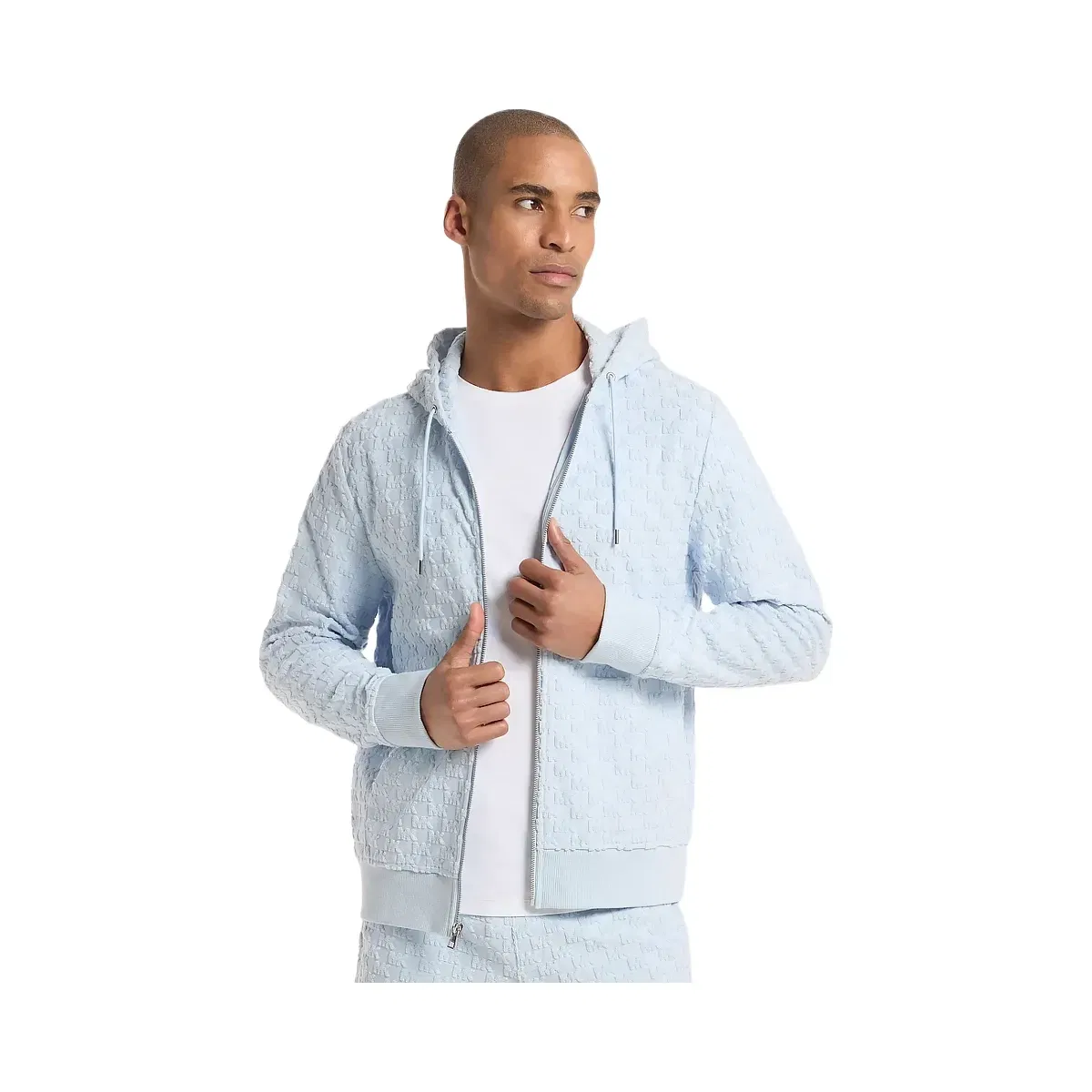 Michael Kors Logo Jacquard Terry Zip-Up Hoodie Pastel Blue