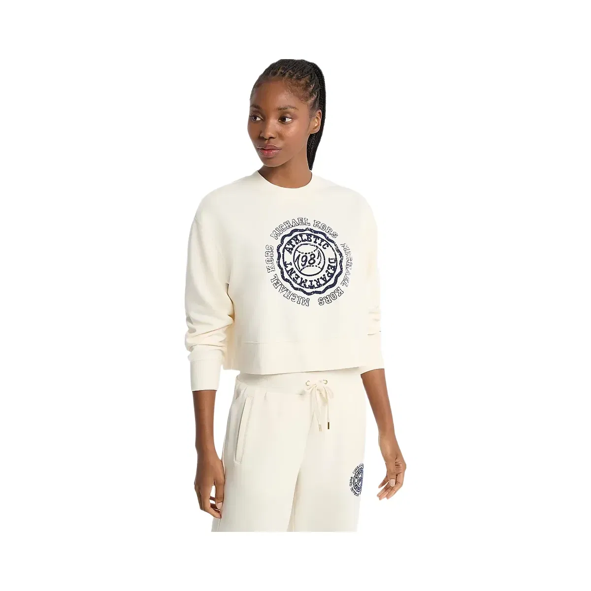 Michael Kors Graphic Logo Cotton Blend Cropped Sweatshirt Bone