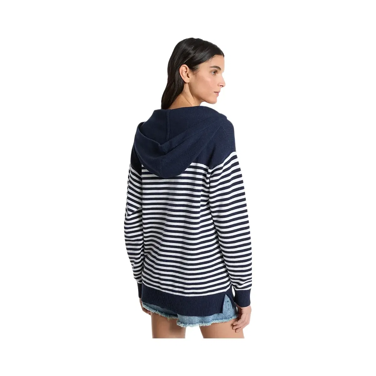 Michael Kors Striped Wool Lace-Up Hoodie Midnightblue