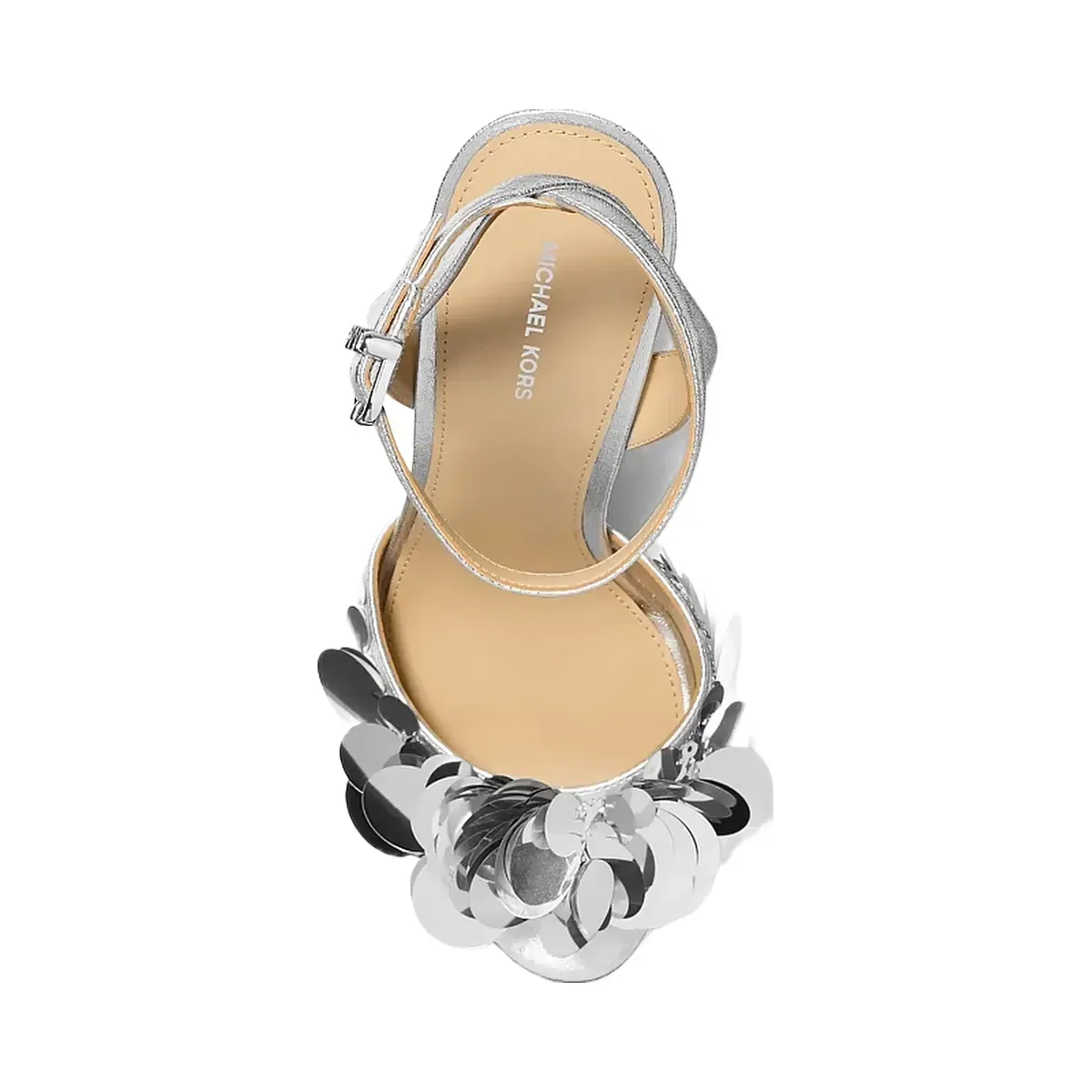 Michael Kors Loretta Sequin Embellished Metallic Sandal Silver