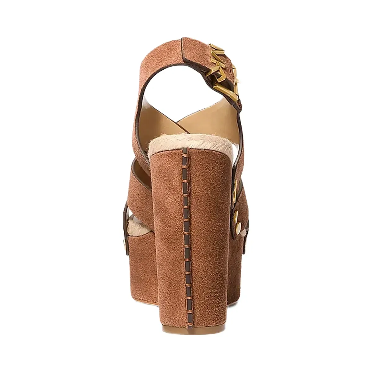 Michael Kors Raven Studded Suede Wedge Sandal Luggage
