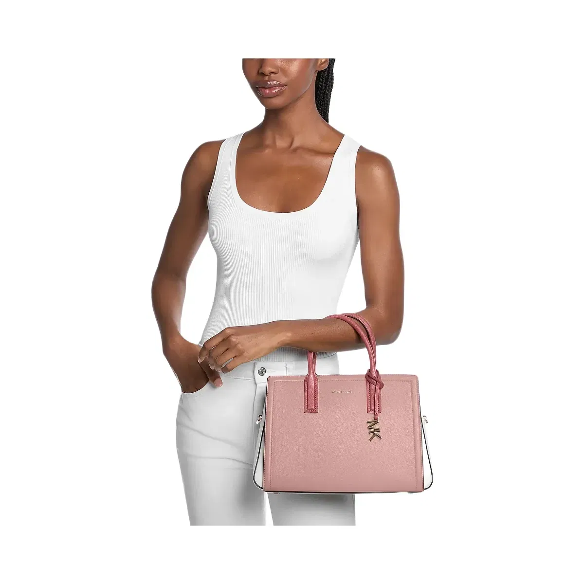 Michael Kors Laila Medium Color-Block Pebbled Leather Satchel Primrose Multi