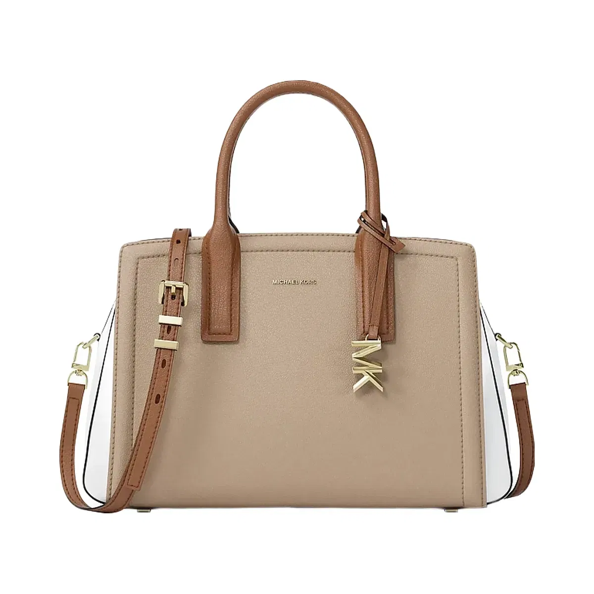 Michael Kors Laila Medium Color-Block Pebbled Leather Satchel Khaki Multi