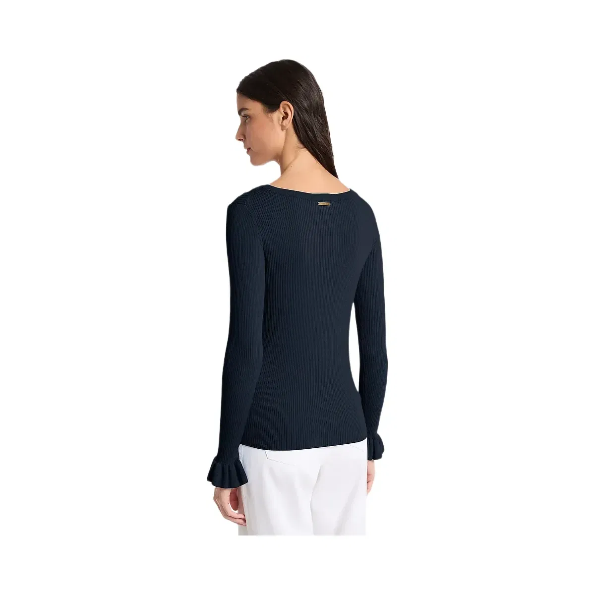 Michael Kors Ribbed Wool Blend V-Neck Sweater Midnightblue