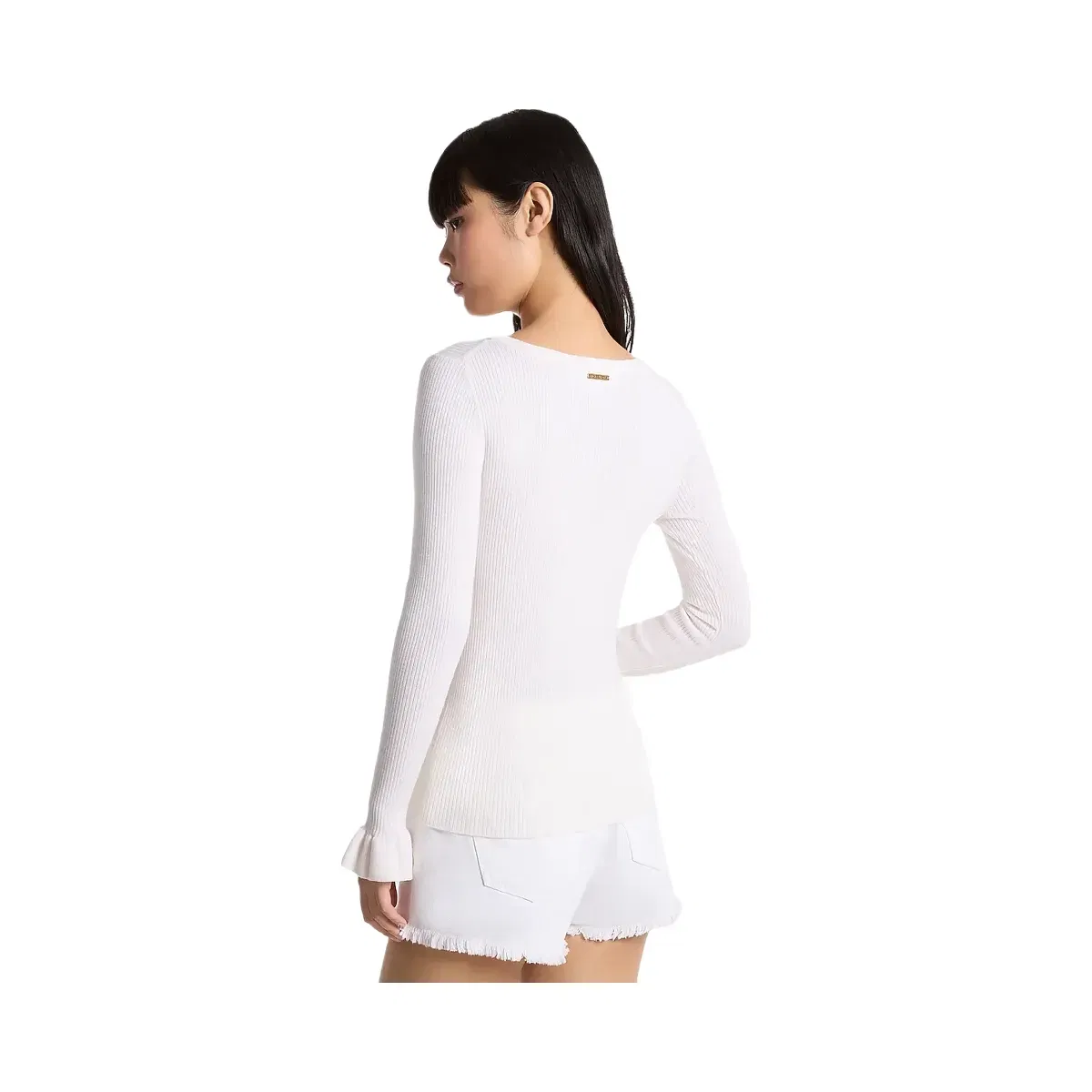Michael Kors Ribbed Wool Blend V-Neck Sweater White