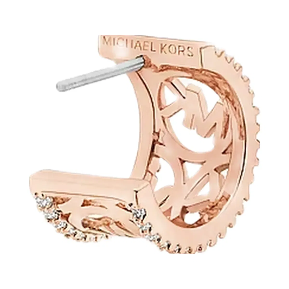 Michael Kors Pavé Perforated Logo Huggie Earrings Rose Gold