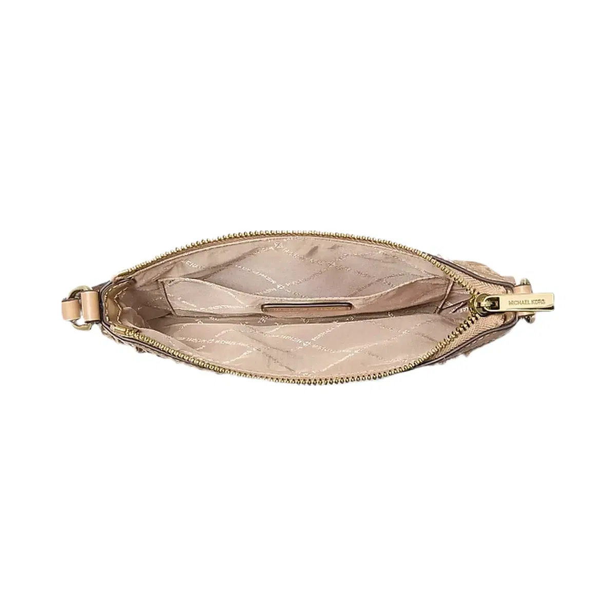 Michael Kors Studded Fringed Polyester Microsuede Wristlet Camel