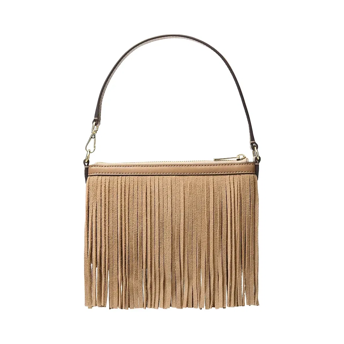 Michael Kors Studded Fringed Polyester Microsuede Wristlet Camel