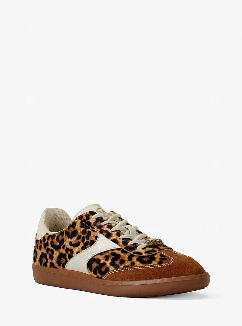 Michael Kors Benny Leopard Print Calf Hair Sneaker Dk Camel Mlt