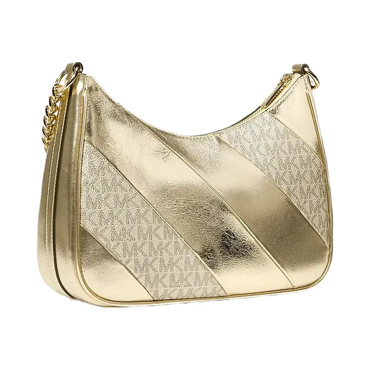 Michael Kors Jet Set Travel Large Metallic and Signature Logo Convertible Crossbody Bag Pale Gold