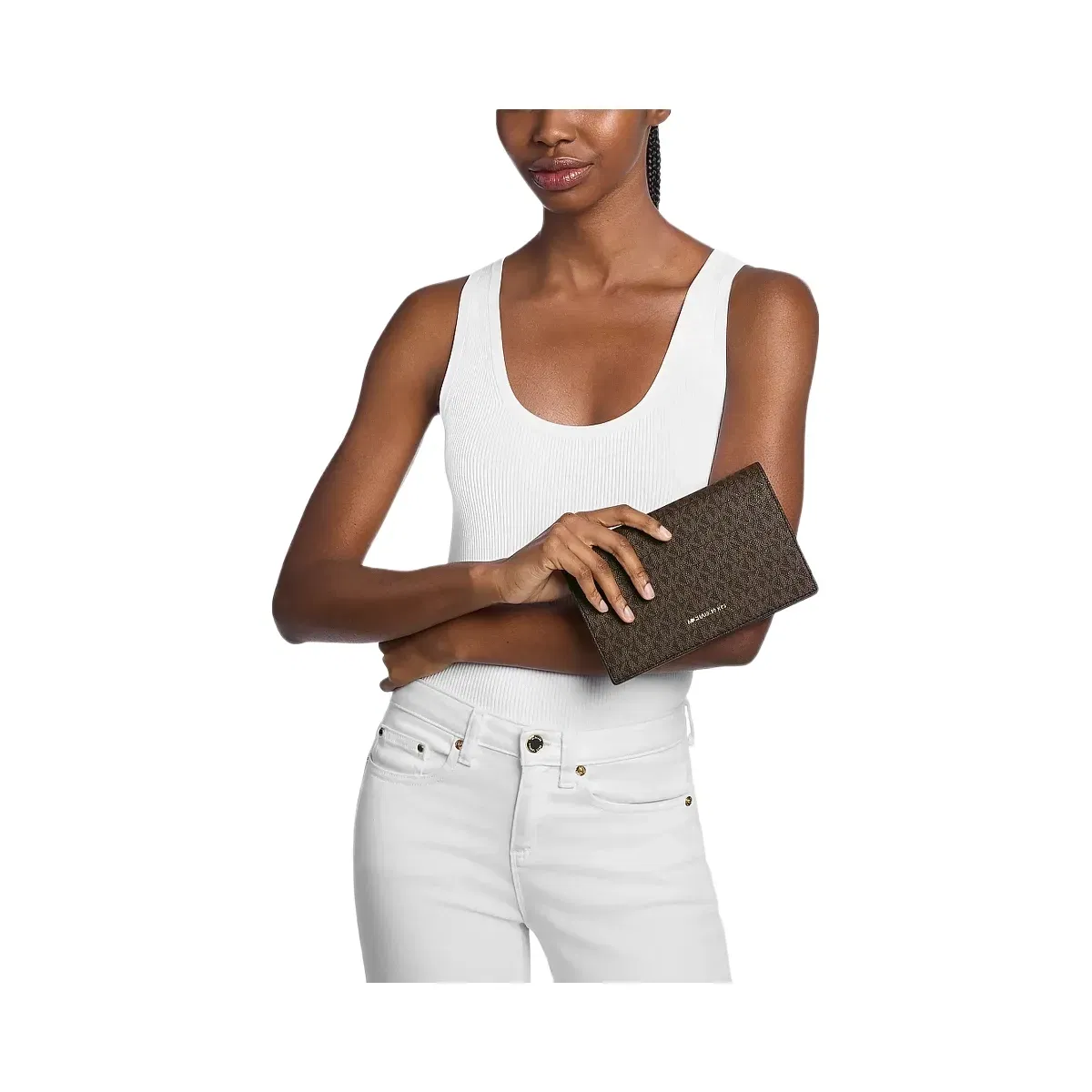 Michael Kors Jet Set Travel Signature Logo 2-in-1 Clutch Brown