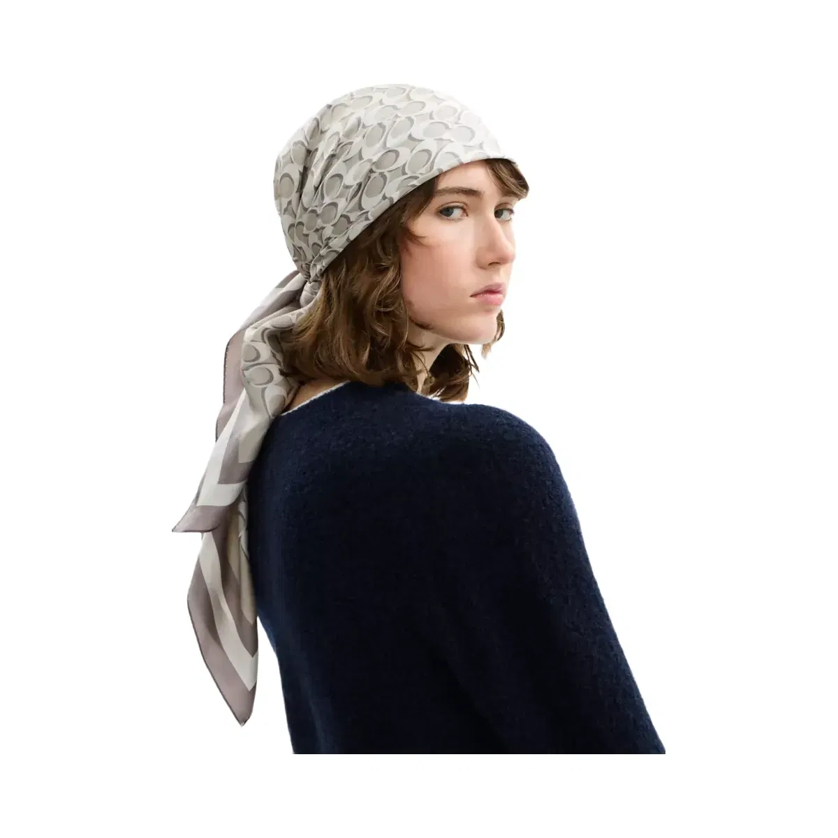 Coach Signature Silk Square Scarf in Bone