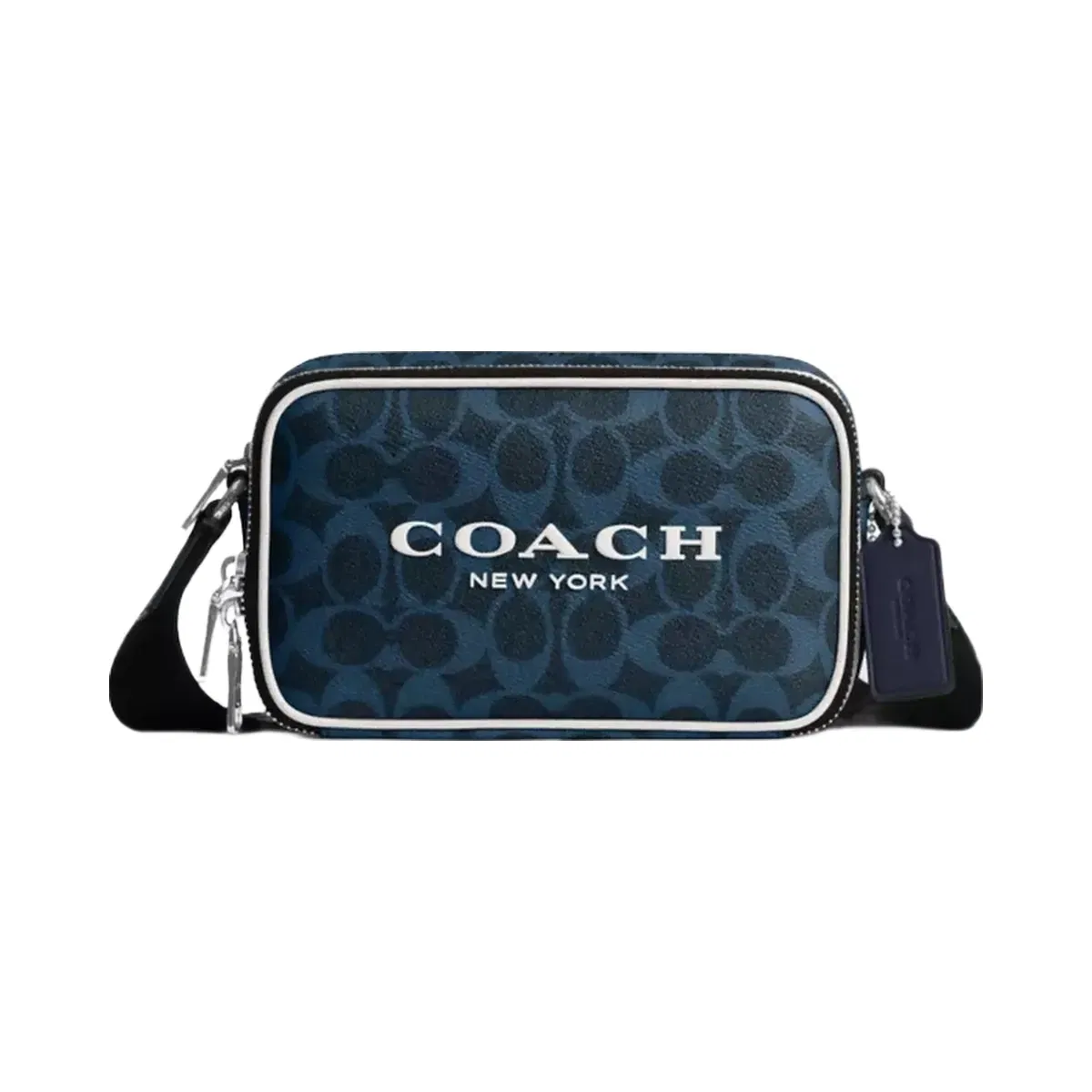 Coach Colton Crossbody Bag 19 In Signature Canvas With Coach Graphic in Silver Ink Blue